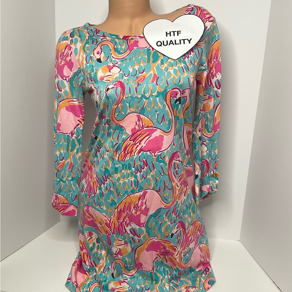 Lilly Pulitzer S Linden Dress Flamingo Peel and Eat Pima Cotton Preppy Tropical